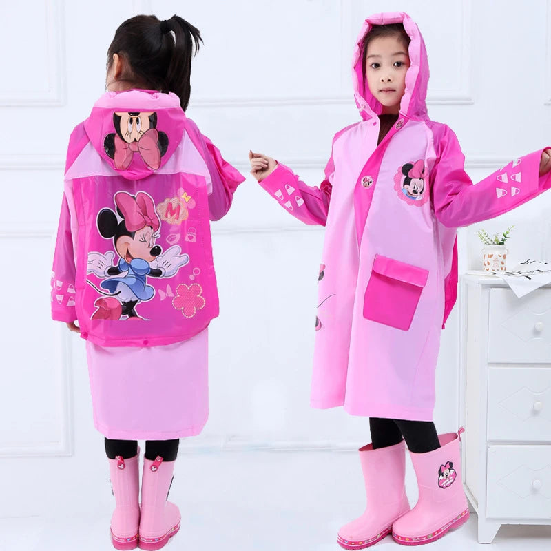 Disney Raincoat for Children Cartoon Frozen minnie mickey Kids Girls Rainproof Poncho Boys Rainwear Rainsuit school