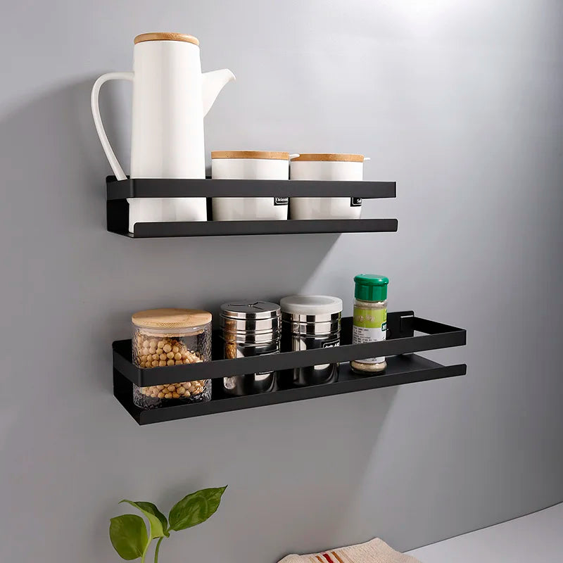 Stainless Steel Bathroom Shelf Black Shower Shampoo Storage Rack Adhesive Suqare Kitchen Bathroom Shlef 20cm 30cm 40cm 50cm