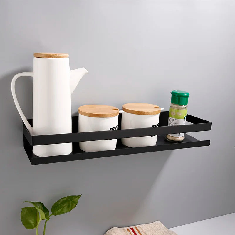 Stainless Steel Bathroom Shelf Black Shower Shampoo Storage Rack Adhesive Suqare Kitchen Bathroom Shlef 20cm 30cm 40cm 50cm