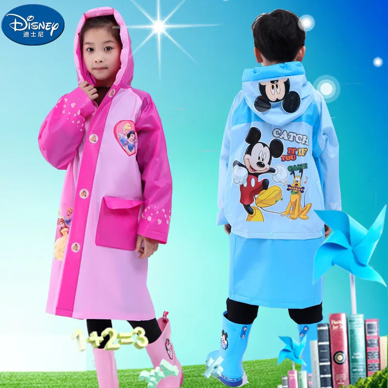 Disney Raincoat for Children Cartoon Frozen minnie mickey Kids Girls Rainproof Poncho Boys Rainwear Rainsuit school