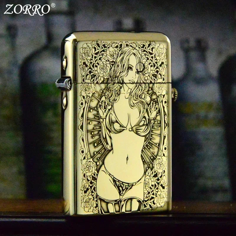 ZORRO Retro Innovative Automatic Ejection Grinding Wheel Kerosene Lighter Metal Windproof Gasoline Lighter Men's Gift
