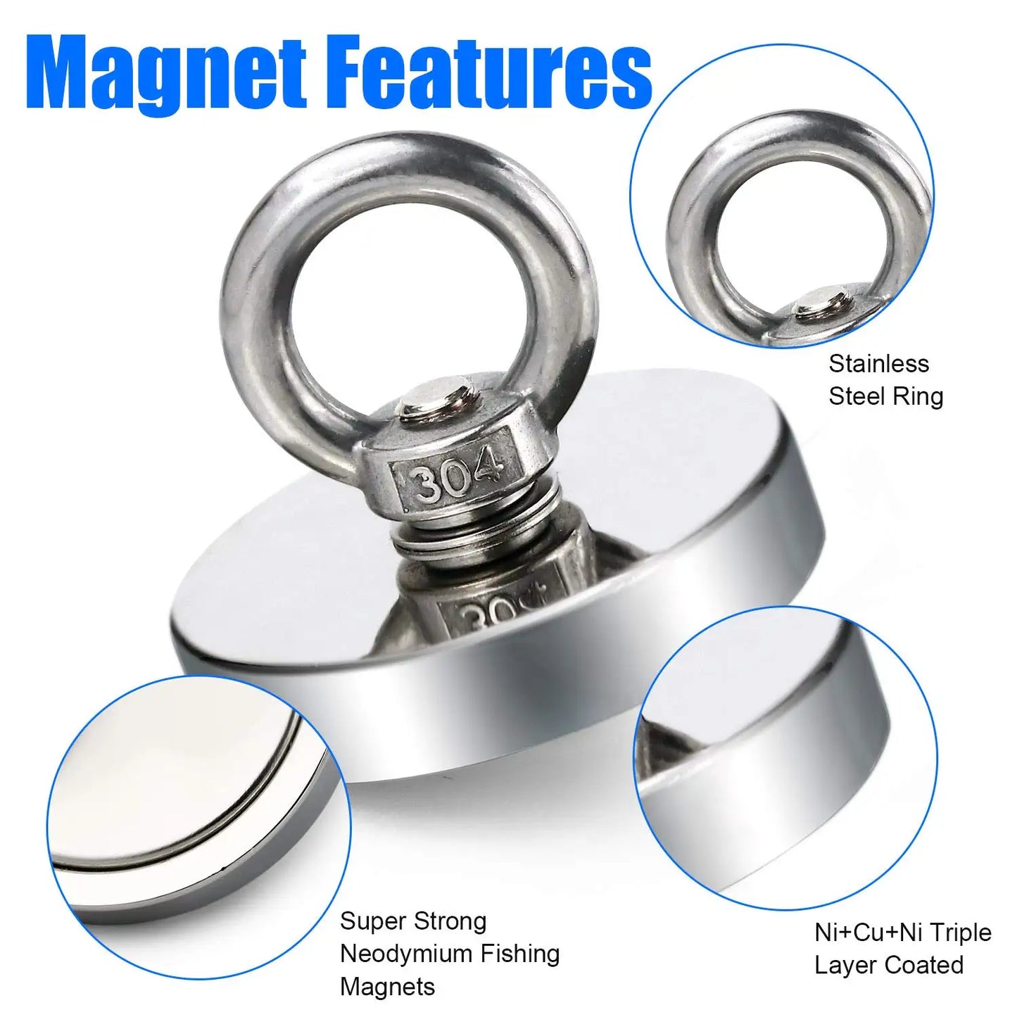 80-500kg Fishing Salvage Neodymium Magnet holder super powerful hole Circular ring hook permanent deep sea Pulling Mounting