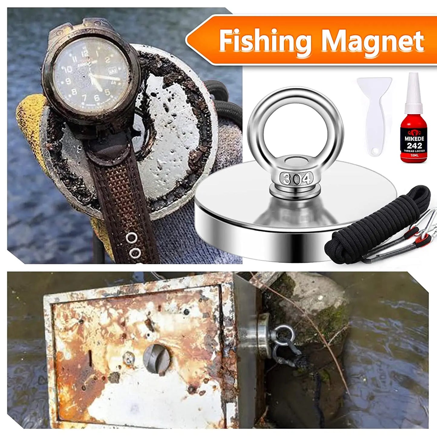 80-500kg Fishing Salvage Neodymium Magnet holder super powerful hole Circular ring hook permanent deep sea Pulling Mounting