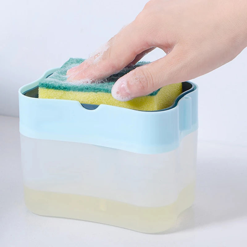 2 in 1 Scrubbing Liquid Detergent Dispenser Press-Type Liquid Soap Box Pump Organizer Kitchen Tool Bathroom Supplies