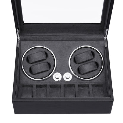 Watch Winder Watch Rotating Display Case for 4 Automatic Watches with Extra 6 Watch Storage, LED Illumination, Silent Motor
