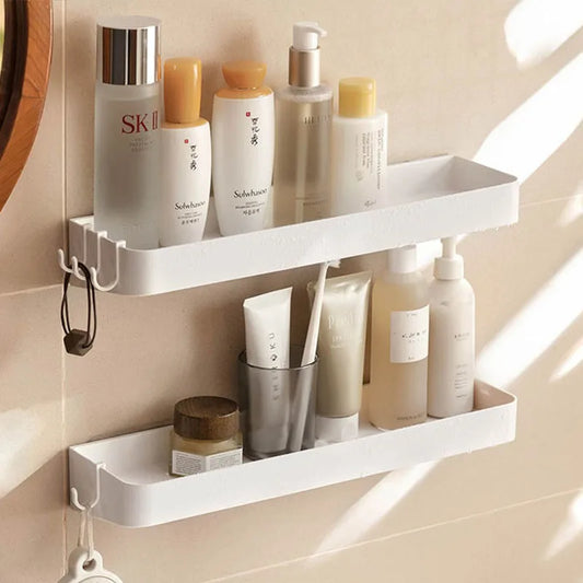 Bathroom Cosmetics Shelf White Self-adhesive Toilet Body Wash Shampoo Organization Shelves Storage Racks Support Holder