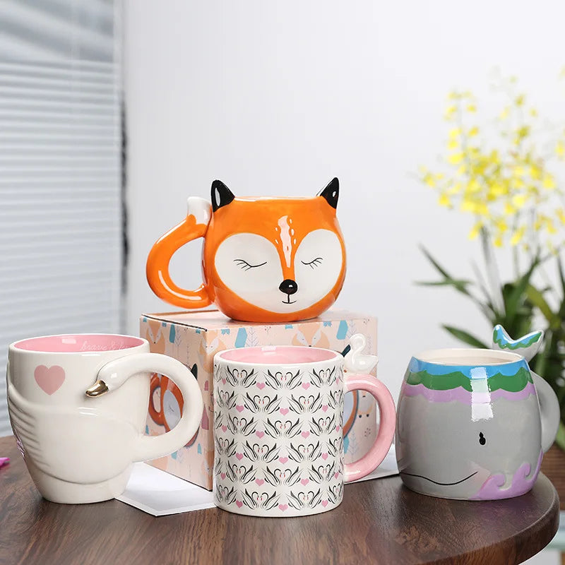 Creative Animal Ceramic Mug Fox 3D Cartoon Coffee Mugs with Handle lrregular Cups Milk Tea Oatmeal Coffee Mug Cup Office Home