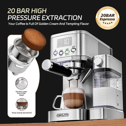 Cafelffe Fully Automatic Espresso Machines Automatic Milk Froth Ground Coffee Stainless Steels Cappuccino maker Cafeteria 20Bar