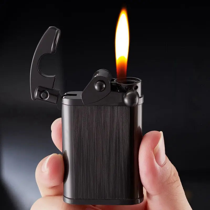 New Rocker Arm Double Flame Lighter Butane Gas Windproof Open Flame Metal Turbo Lighter Men's Smoking Gadget Gift