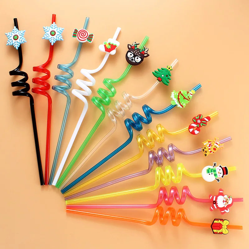 12pcs Christmas Themed Straw, Reusable Straw for Milk Water Drinking Decorative Straw for Festival Party Chrismas Party Supplies