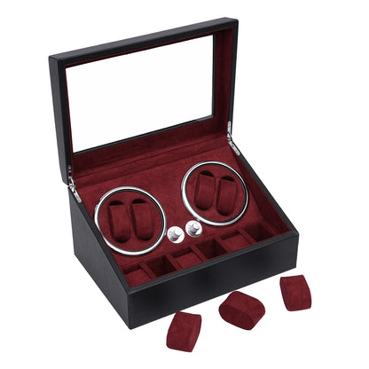 Watch Winder Watch Rotating Display Case for 4 Automatic Watches with Extra 6 Watch Storage, LED Illumination, Silent Motor