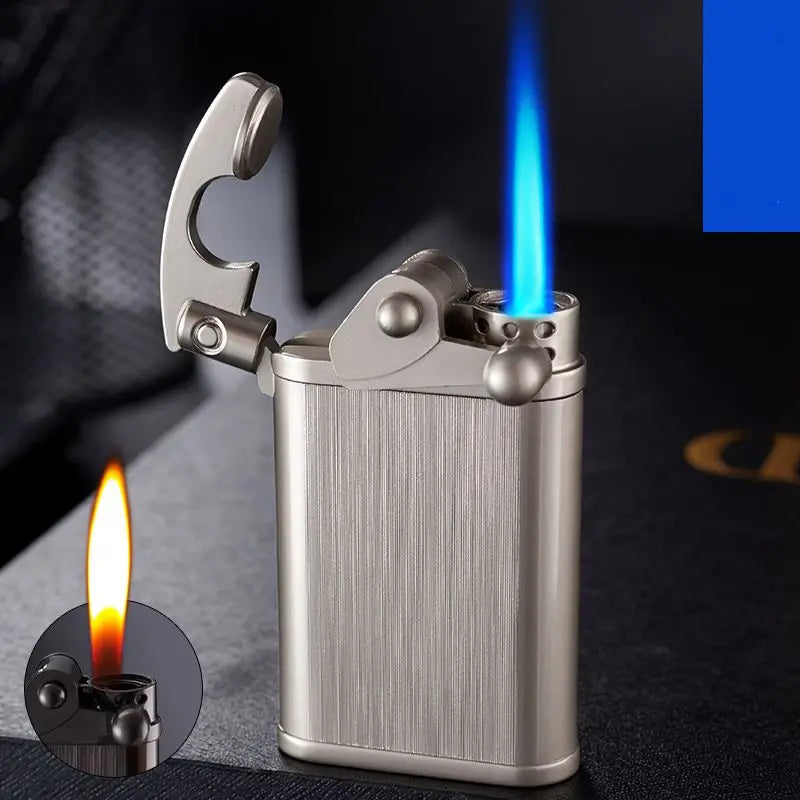 New Rocker Arm Double Flame Lighter Butane Gas Windproof Open Flame Metal Turbo Lighter Men's Smoking Gadget Gift