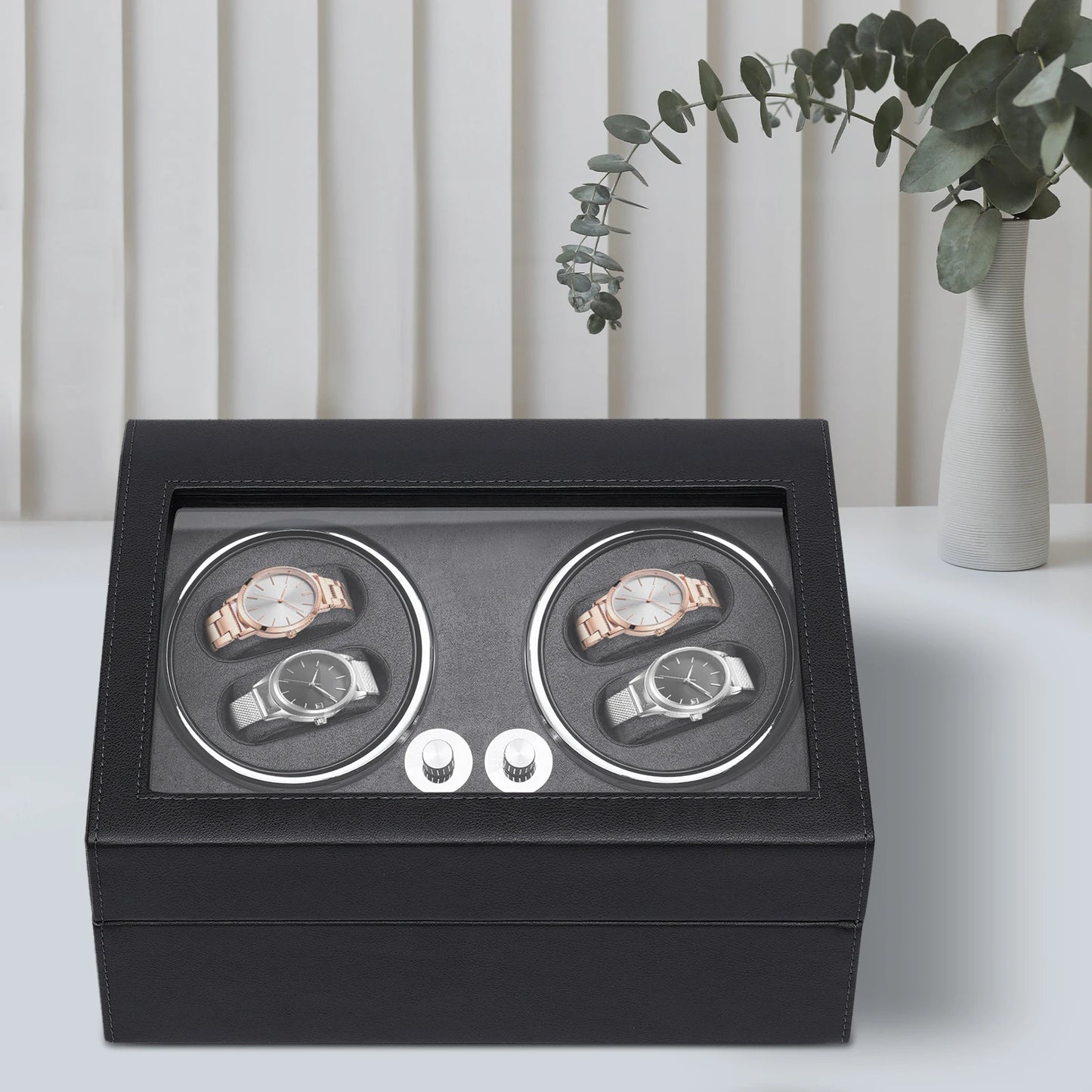 Watch Winder Watch Rotating Display Case for 4 Automatic Watches with Extra 6 Watch Storage, LED Illumination, Silent Motor
