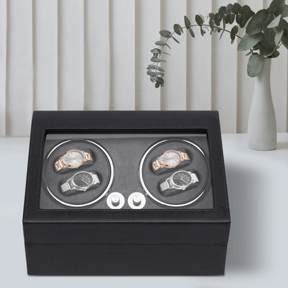 Watch Winder Watch Rotating Display Case for 4 Automatic Watches with Extra 6 Watch Storage, LED Illumination, Silent Motor