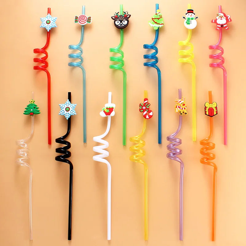 12pcs Christmas Themed Straw, Reusable Straw for Milk Water Drinking Decorative Straw for Festival Party Chrismas Party Supplies