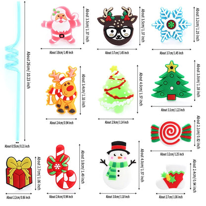 12pcs Christmas Themed Straw, Reusable Straw for Milk Water Drinking Decorative Straw for Festival Party Chrismas Party Supplies