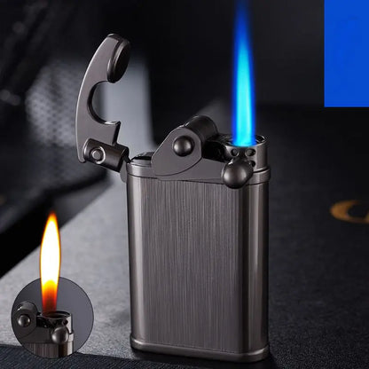 New Rocker Arm Double Flame Lighter Butane Gas Windproof Open Flame Metal Turbo Lighter Men's Smoking Gadget Gift