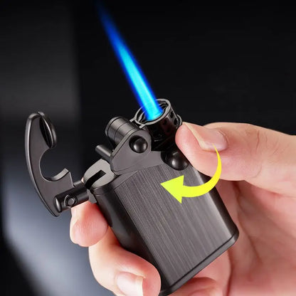 New Rocker Arm Double Flame Lighter Butane Gas Windproof Open Flame Metal Turbo Lighter Men's Smoking Gadget Gift