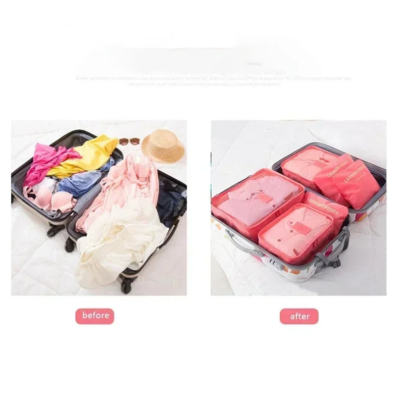 6Pcs Set Travel Organizer Foldable Storage Bags Suitcase Zip Packing Cubes Set Cases Portable Luggage Clothes Shoe Tidy Pouch