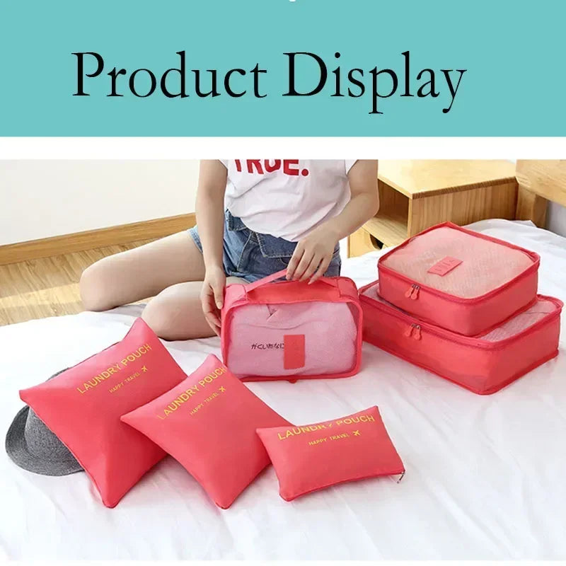 6Pcs Set Travel Organizer Foldable Storage Bags Suitcase Zip Packing Cubes Set Cases Portable Luggage Clothes Shoe Tidy Pouch